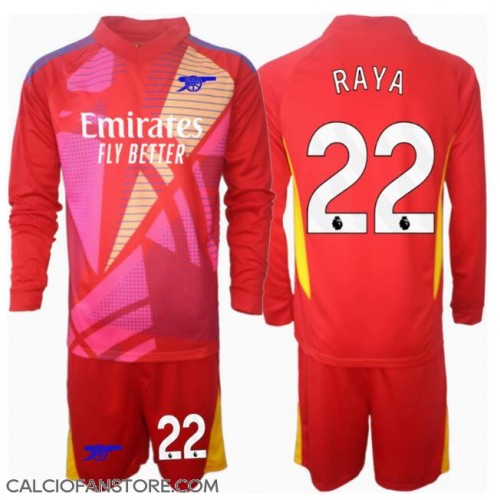 Maglia Calcio Arsenal David Raya #22 Portiere Seconda Divisa Bambino 2024-25 Manica Lunga (+ pantaloncini)
